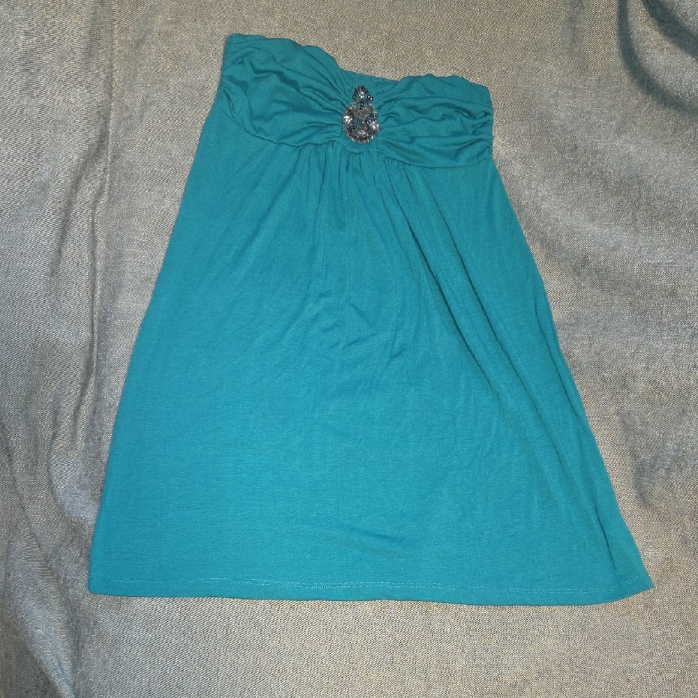 Teal Strapless Dress with Embellishment